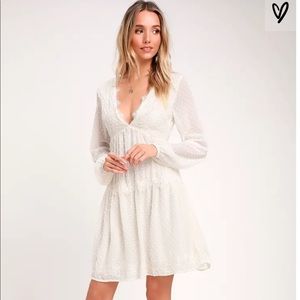 Wistful Moment White Swiss Dot Long Sleeve Dress